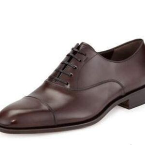 Salvatore Ferragamo Dark Brown Leather Oxfords, Luce Auburn Calf 10EE